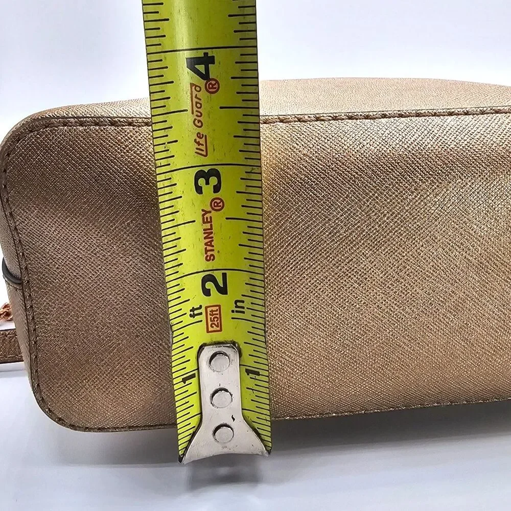 Michael Kors Cindy Dome Crossbody Pale Gold Saffiano Leather Bag Metallic